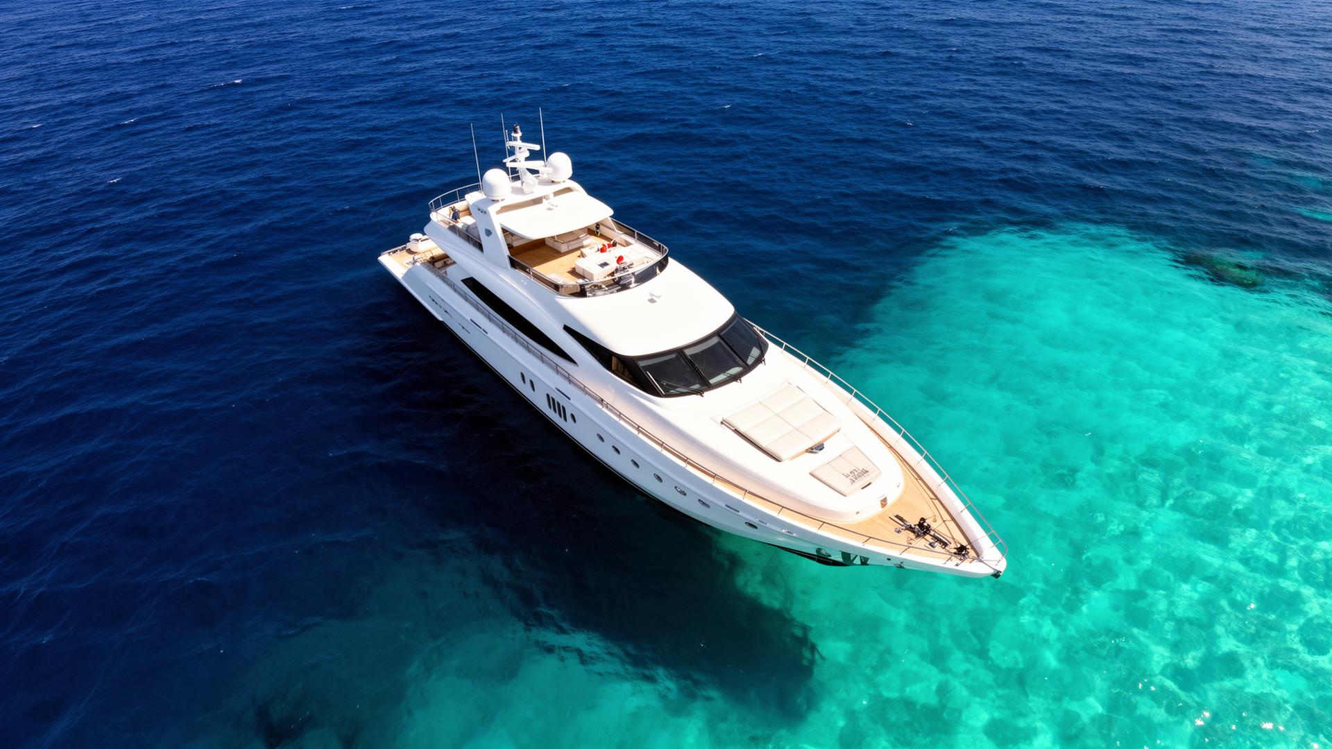 Luxury yacht cruising on crystal clear blue water